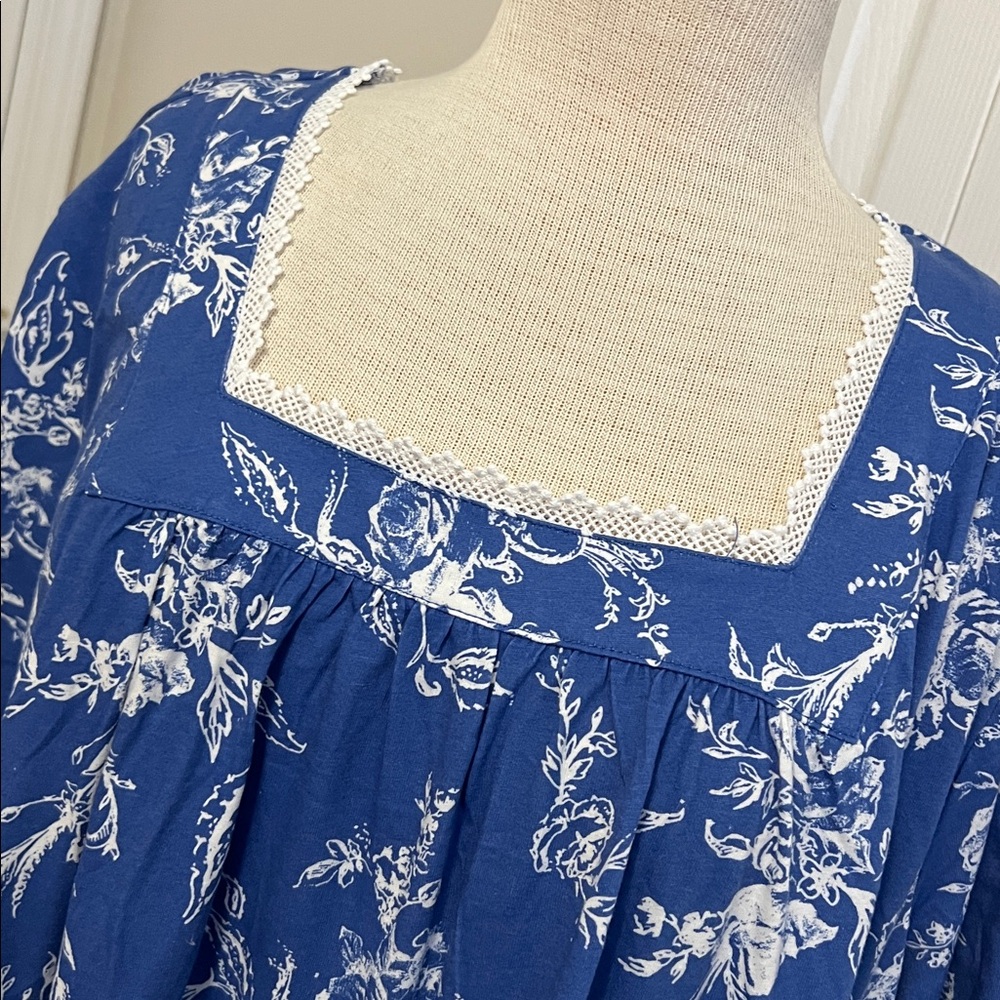 Adonna Blue and White Floral Owl Print Short Sleeve Nightgown Size 3X - Picture 5 of 16